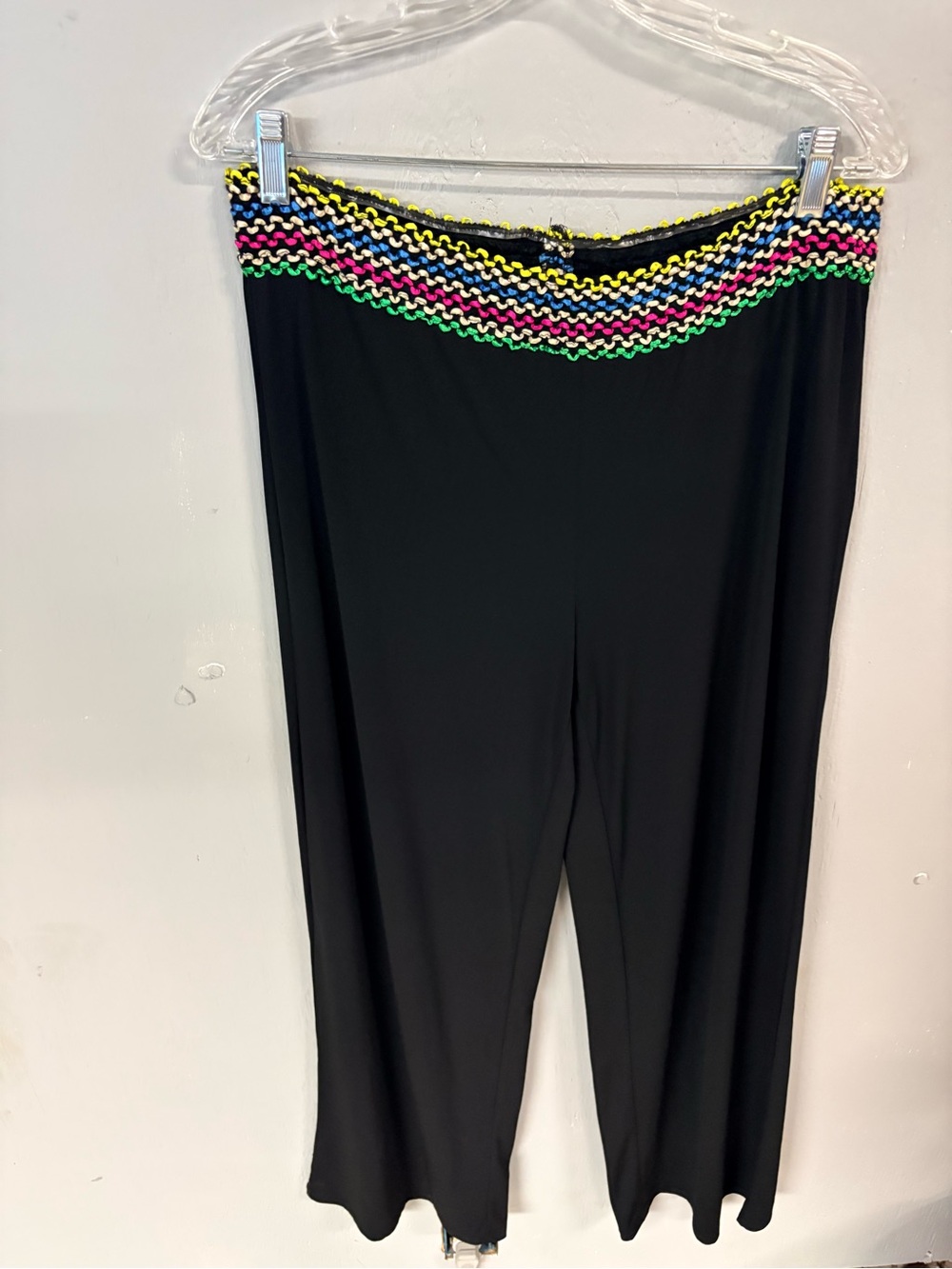 Melissa Paige Black Wide-Leg Pants with Colorful Crochet Waistband